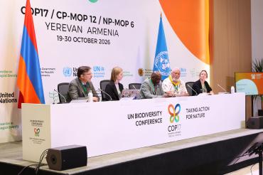 Foto gemaakt tijdens een van de persconferenties tijdens COP17 in Jerevan, Armenië.